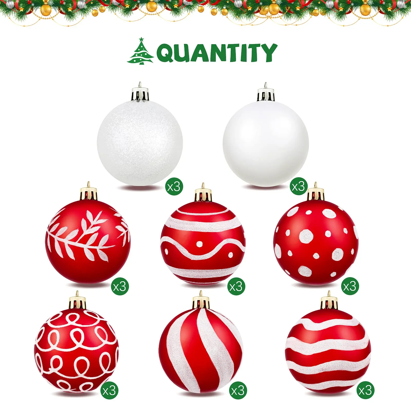 christmas ball ornaments painting glittering christmas tree pendants shatterproof decorative baubles in 8 patterns for christmas tree decorations red and white