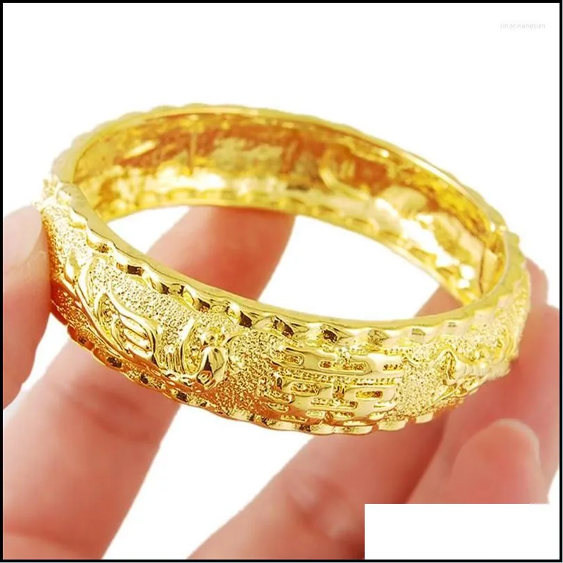 bangle 24k real gold bracelet hi word plating for women`s wedding jewelry party gifts