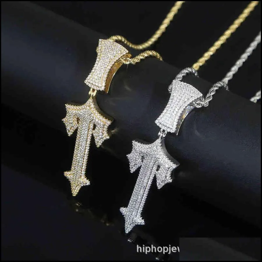 trapstar London hip hop cross pendant inlaid zircon  rap style wearable tennis chain Cuba