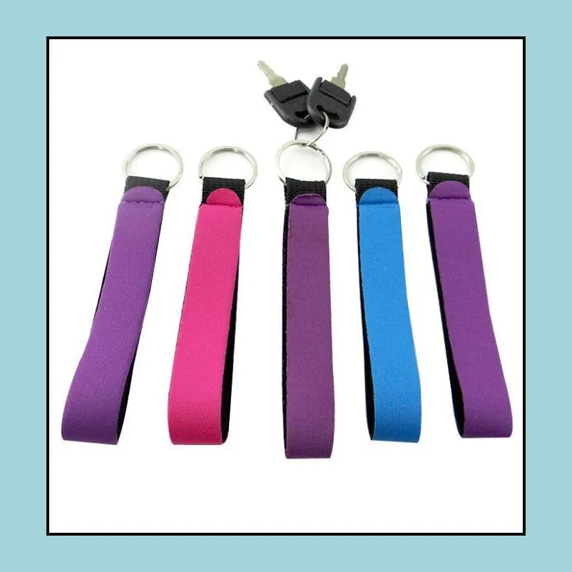 solid color neoprene wristlet keychains lanyard strap band split ring key chain holder key hand wrist lanyard keychain for girls/women