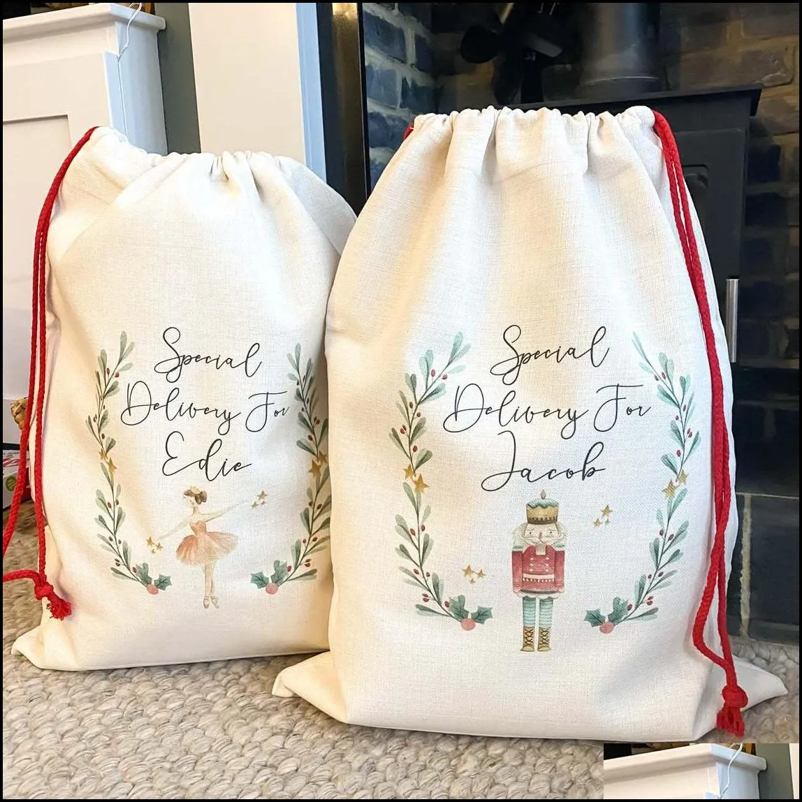 christmas party favor sublimation blank santa sacks diy personlized drawstring bag xmas gift bags pocket heat transfer