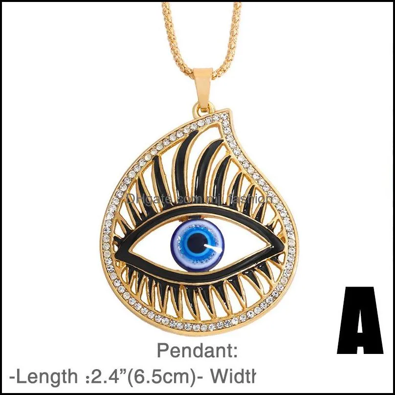 Fatima Hand Pendant Necklace Turkey Evil Blue Eyes Diamond Sweater Chain Hollow Lucky Pendants Adjustable Gold Necklaces Turkish Crystal