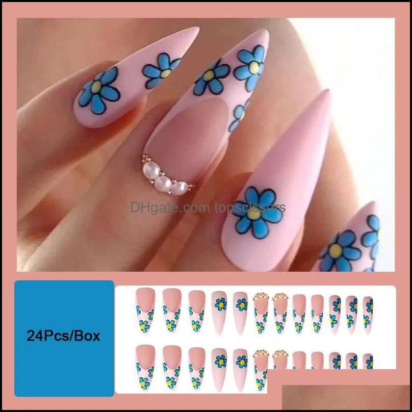 False Nails Green Long Stiletto With Designs Fashion Matte Fake Press On 2022 French Almond Manicure TipsFalseFalse