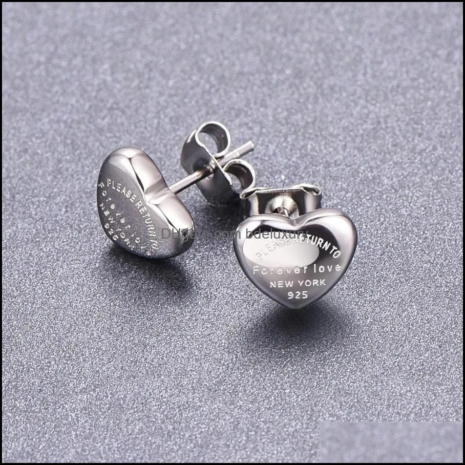 Top Quality Classic Style Women Heart Studs Cute Size Luxury Letter Stainless Steel Earrings Wedding Party Gifts Wholesale