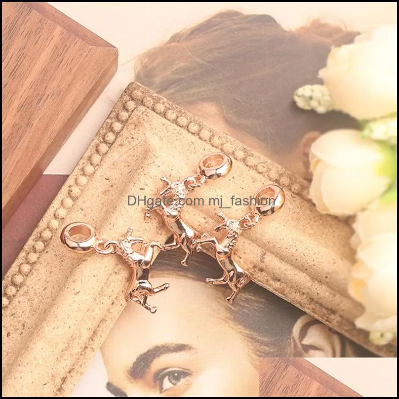 Horse Dangle Alloy Charm Bead Big Hole Fashion Women Jewelry European Style For DIY Bracelet Necklace PANZA007-20