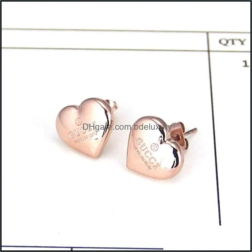 Top Quality Classic Style Women Heart Studs Cute Size Luxury Letter Stainless Steel Earrings Wedding Party Gifts Wholesale