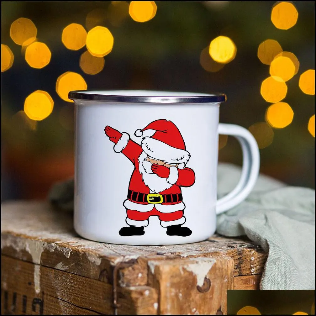 mugs snowman deer print enamel coffee christmas gifts year party wine beer juice drink tea cups mug home kitchen drinkware 220928