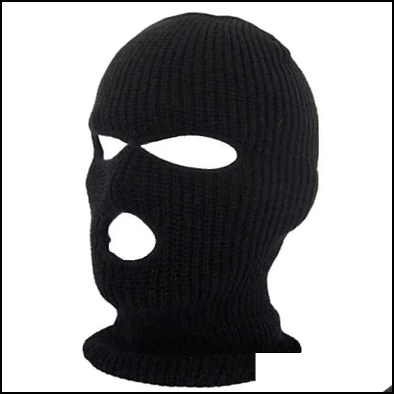 Winter Warm Full Face Cover Motorcycle Ski Mask Hat 3 Holes Balaclava Army Tactical Windproof Knit Beanies Hat Running Caps