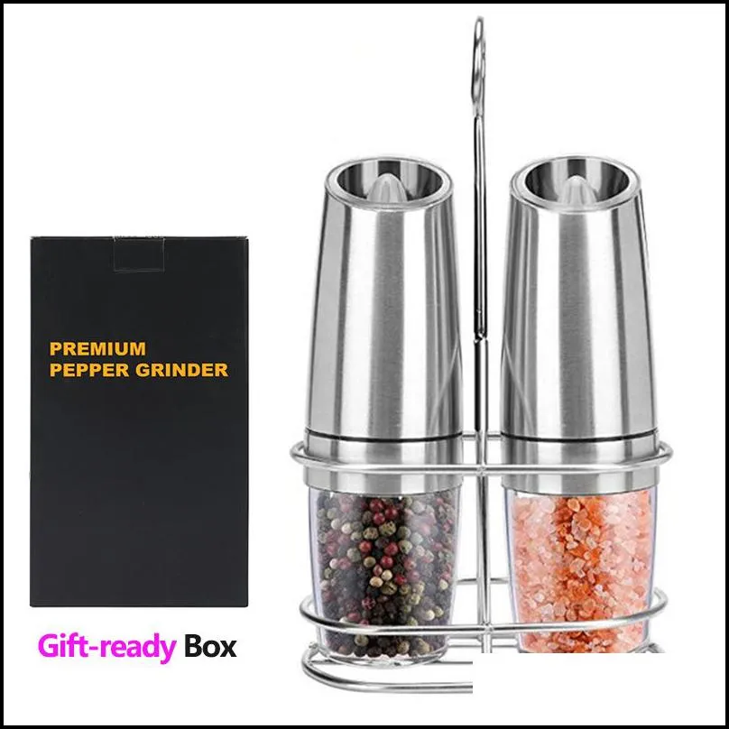 mills electric salt and pepper grinders stainless steel automatic gravity herb spice mill adjustable coarseness kitchen gadget sets