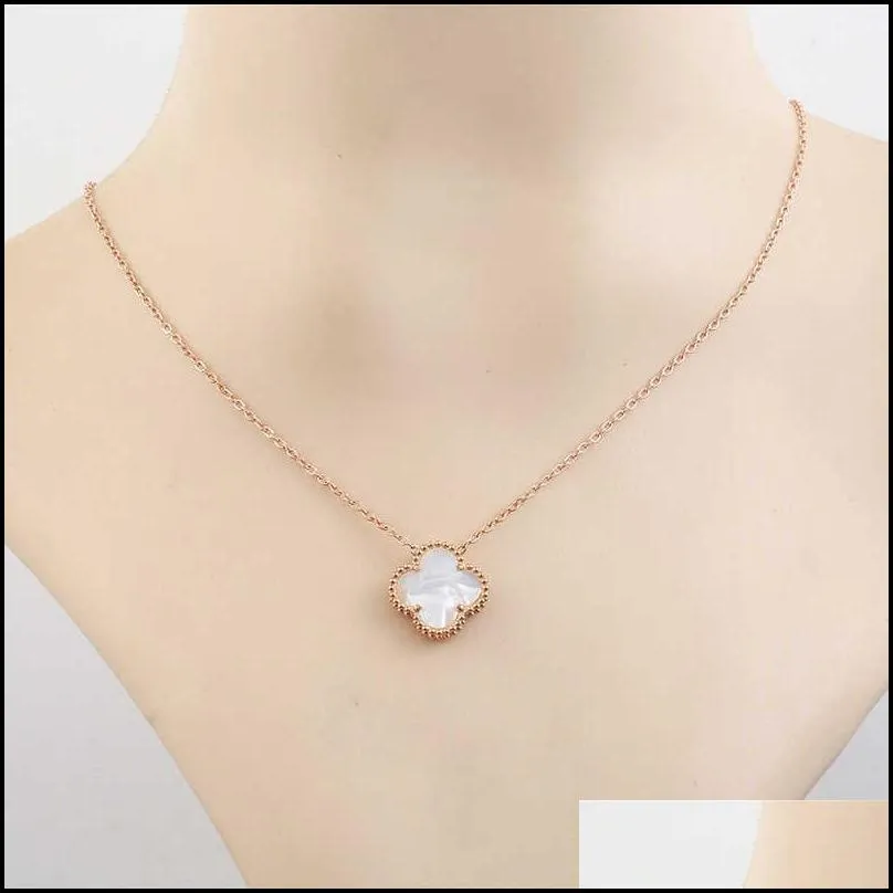 wholale ladi clover shell pendant stainls steel 18k rose gold women necklace
