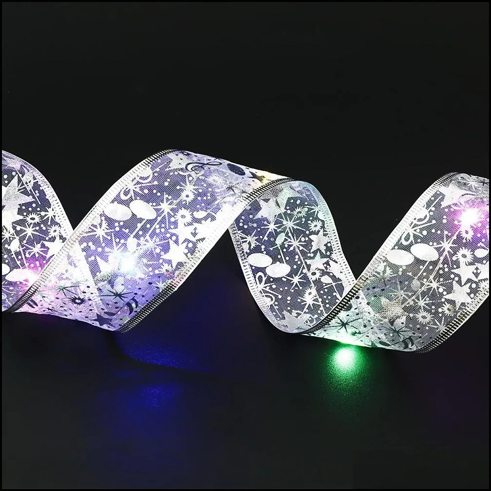 new 50 led 5m double layer fairy lights strings christmas ribbon bows with led christmas tree ornaments new year navidad home