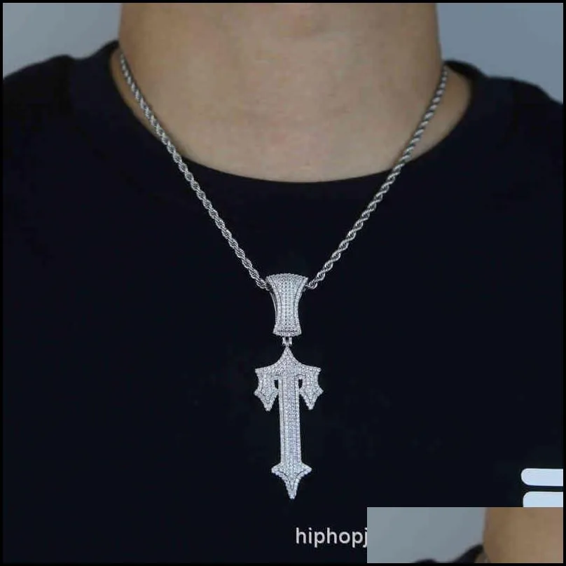 trapstar London hip hop cross pendant inlaid zircon  rap style wearable tennis chain Cuba