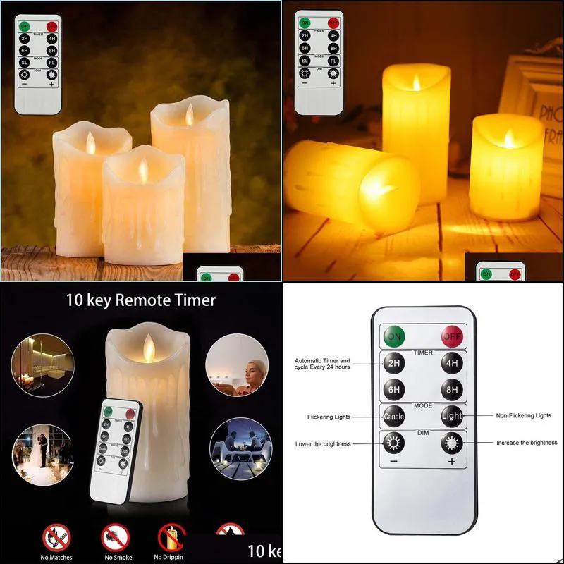 candles 3 pcs flickering flameless pillar led with remote night light led wax easter wedding decoration ing 220928