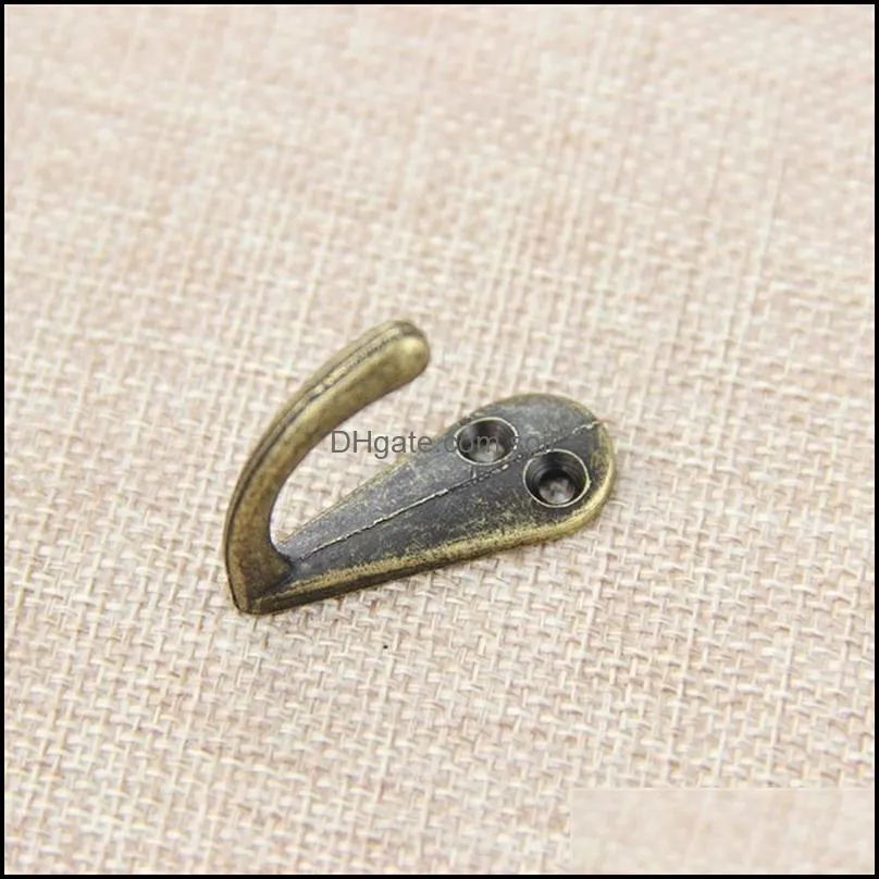 Wholesale- Single Prong Clothes Coat Robe Purse Hat Hook Hanger Antique Bronze 3.4cm x 1.4cm(1 3/8