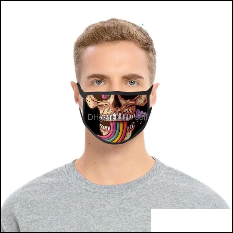 Tooth Skulls Dust Face Masks Black Reusable Mascarilla Fashion Anti Smoke Mascherine Washable Cycling Breathing Adults Children 2 2bl