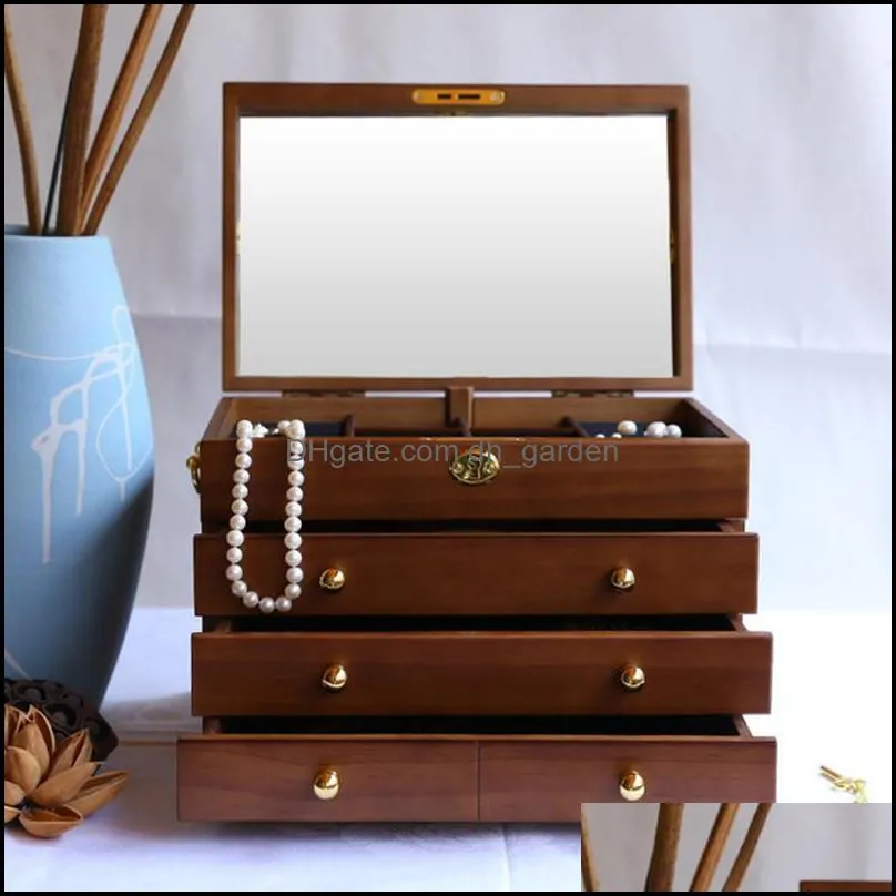 jewelry pouches bags luxury 4layer wooden organizer box multifunctional display earrring watch ring casket for gift brit22