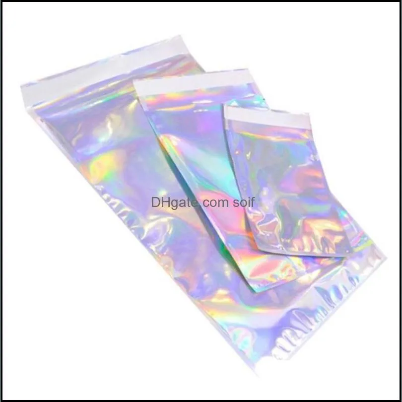 Laser Color Aluminum Foil Self Adhesive Retail Bag Candy  Mylar Foil Packing Pouch for Grocery Crafts Packaging express bag 247