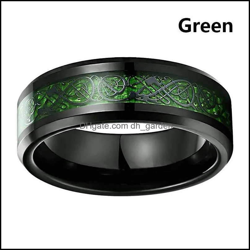 wedding rings 8mm mens stainless steel celtic dragon ring inlay red green black carbon fiber band jewelry for man size 612wedding