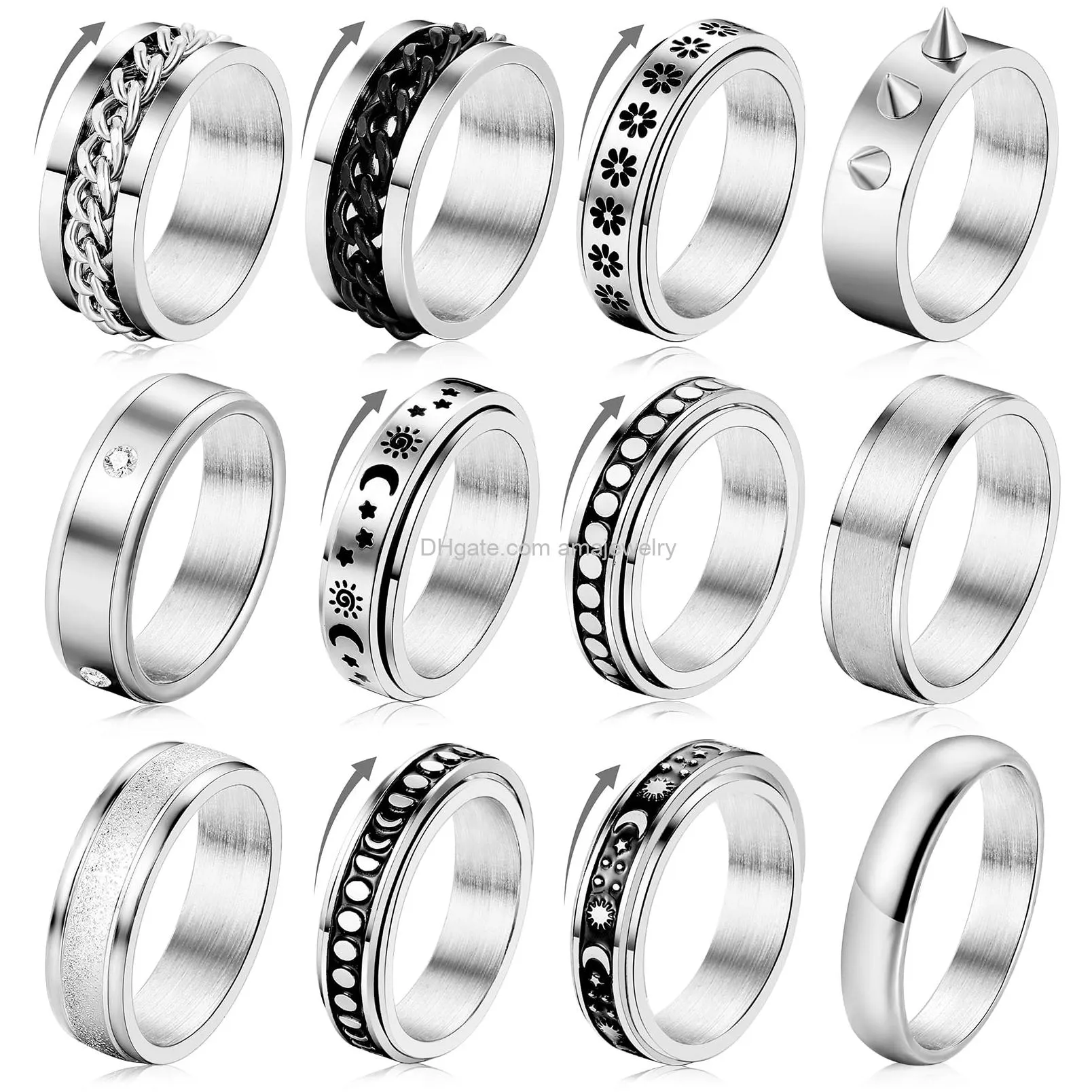 simple stainless steel band rings for women men cool silver mens ring pack plain black wedding pormise band ring set