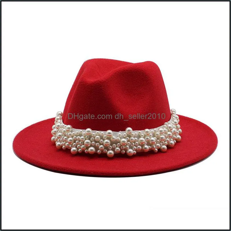 18 colors jazz formal hat woolen cloth pearl flat eaves  winter wide brim panama caps women felt fedora hats 19 3jz m2