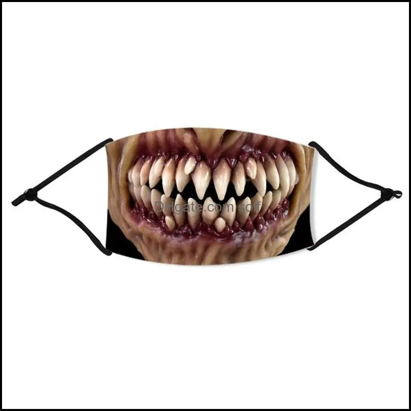 Halloween Fashion Face Masks With Filter Piece Scary Mouth Reusable Mascarilla Washable Mascherine Custom Breathing Anti Smoke