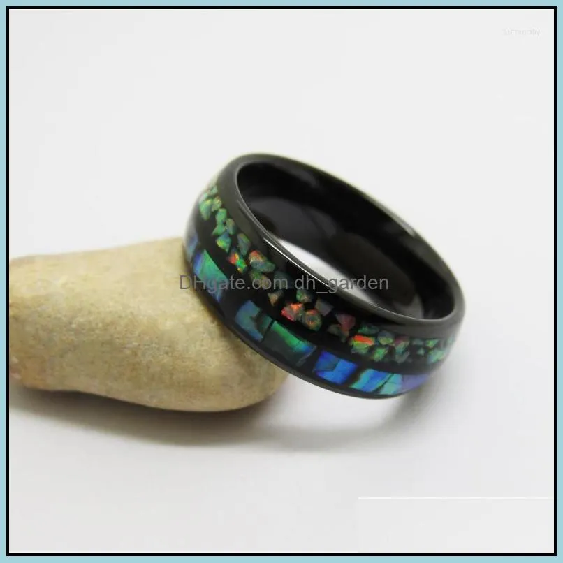 wedding rings 6/8mm width boho tungsten black tone inlay green opal natrual shells for couples size 613 can