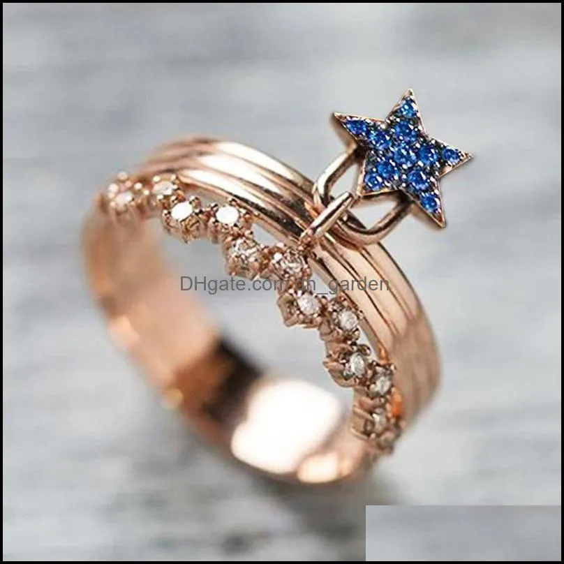 wedding rings blue star for women cubic zirconia rose gold color finger engagement female jewelry accessories giftwedding brit22