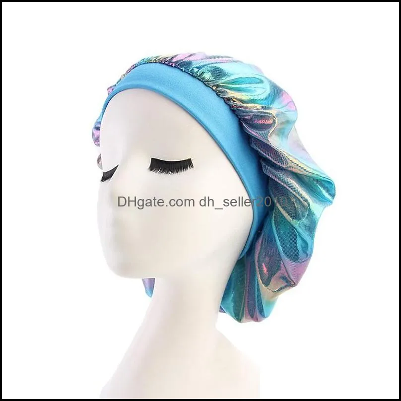 wide edge bonnets high elasticity new pattern laser bandana nightcap womens fashion hat polyester sky blue