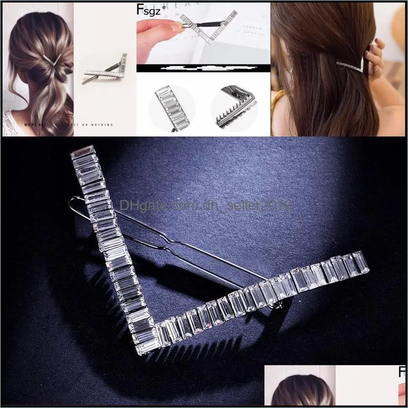 luxury crystal jewelry women cubic zircon metal hairpins wedding ornament hair clips geometric hair accessories christmas gift 365 g2