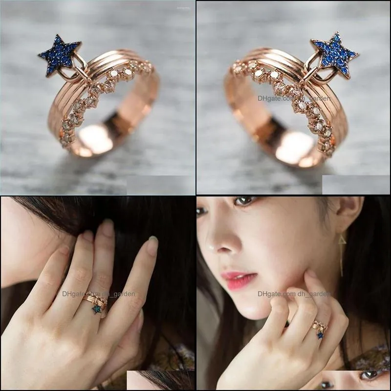 wedding rings blue star for women cubic zirconia rose gold color finger engagement female jewelry accessories giftwedding brit22