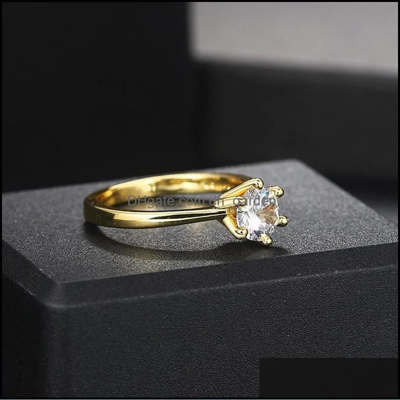 wedding rings classic 1 carat crystal ring for women diamond gold engagement anniversary proposal marriage jewelry wholesale r174wedding