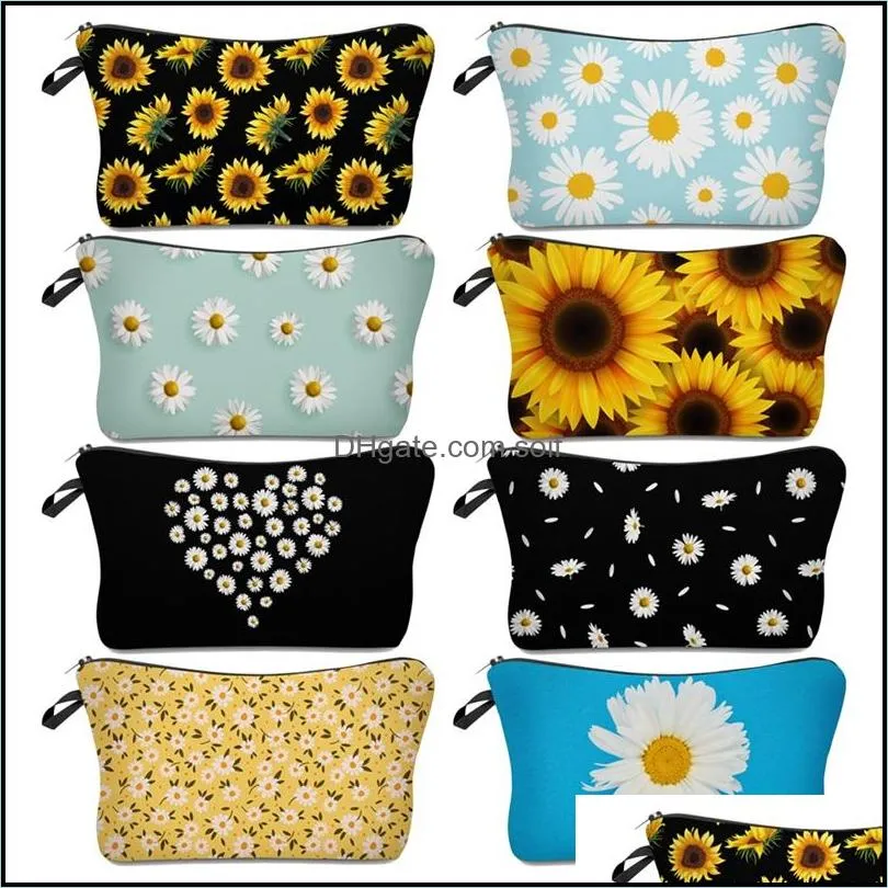 Marbling Sunflower Makeup Bag Multi Function Women Cute Mermaid Scale Wash Cosmetic Bags Dumplings Storage Pencil Pouch 5xs M2