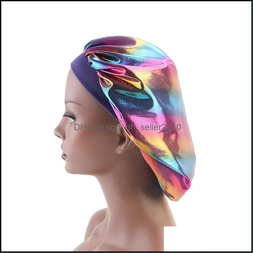 wide edge bonnets high elasticity new pattern laser bandana nightcap womens fashion hat polyester sky blue