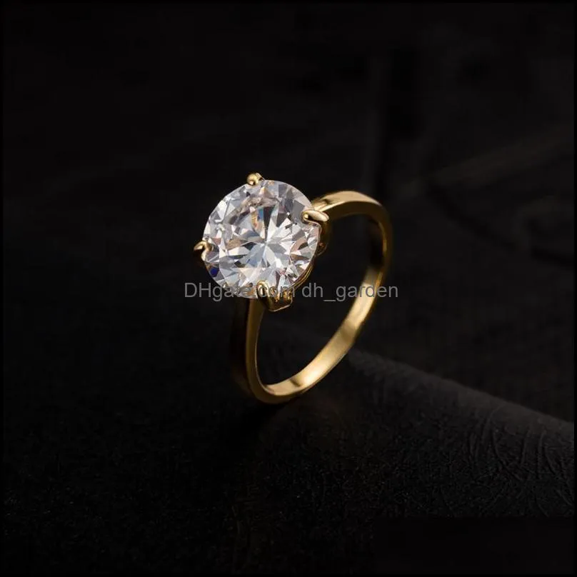 wedding rings fashion gold color classic simple design 4 prong sparkling solitaire cubic zirconia forever ring wholesaleweddingwedding