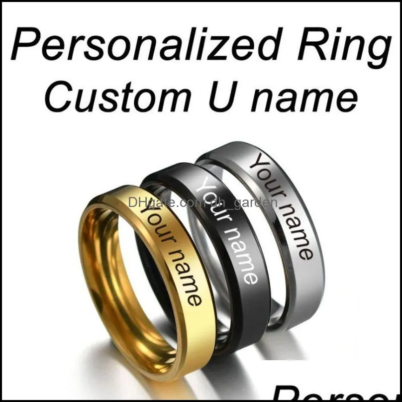 wedding rings stainless steel black for women men jewelry width 6mm custom name logoweddingwedding brit22