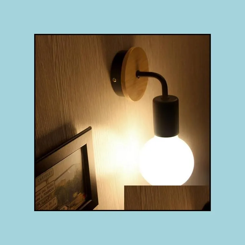 iron corridor bedroom bedside creative wall lamp led simple solid wood small wall lamp