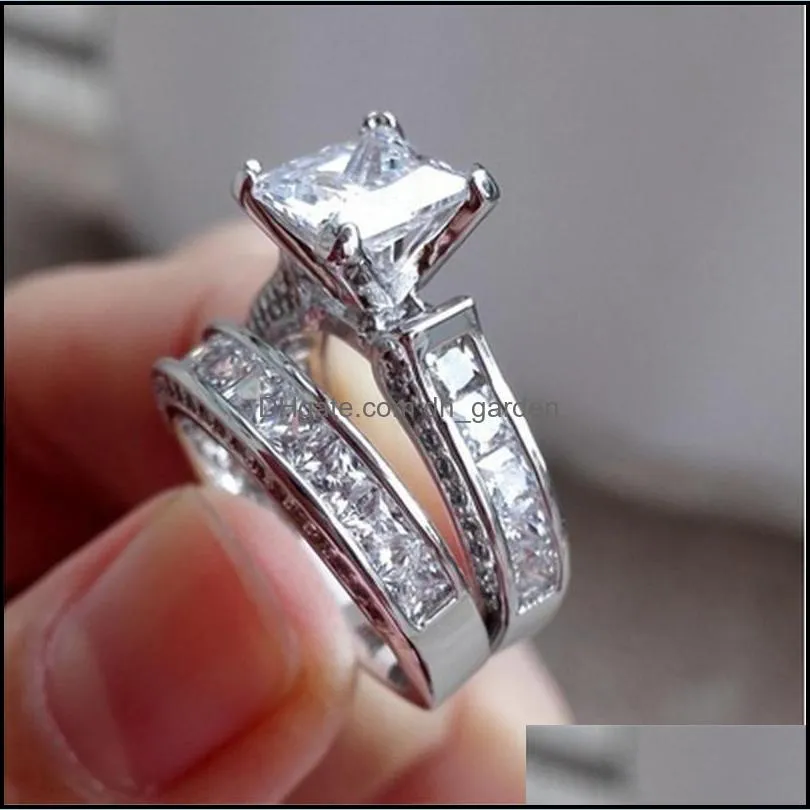 wedding rings 2pcs/set fashion white crystal engagement ring for women luxury square zircon anniversary giftwedding weddingwedding