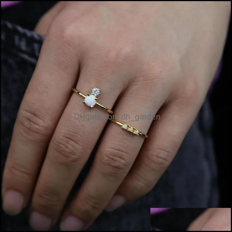 wedding rings gold color stone opal ring clear cz fire thin band engagement simple delicate women fashion jewelry