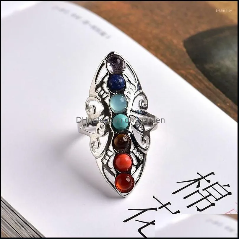 wedding rings 2pc natural gemstone seven chakra ring size adjustable meditation healing yoga lady amethyst ornament quartz jewelry
