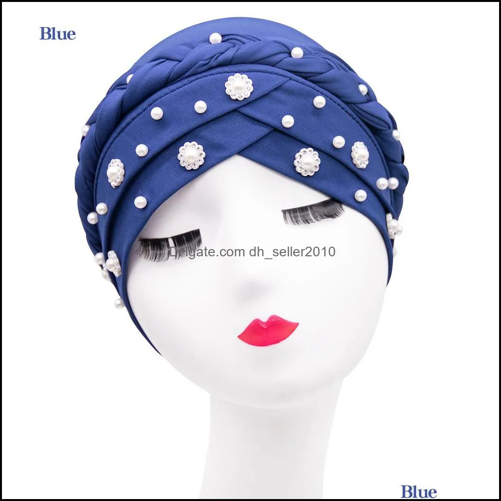 muslim turban head scarf pearl milk braided twistedbraid hats women fashion cosmetology hair care cap decoration 9 8ms m2