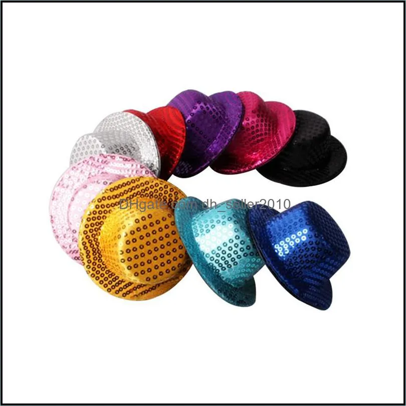 sequins stingy brim hats 13cm diy round top headwear caps bar dancing party womens mens colorful