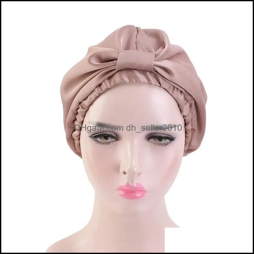 imitation real silk bonnet double deck hair protection women bath bedroom hat home furnishing solid color fashion