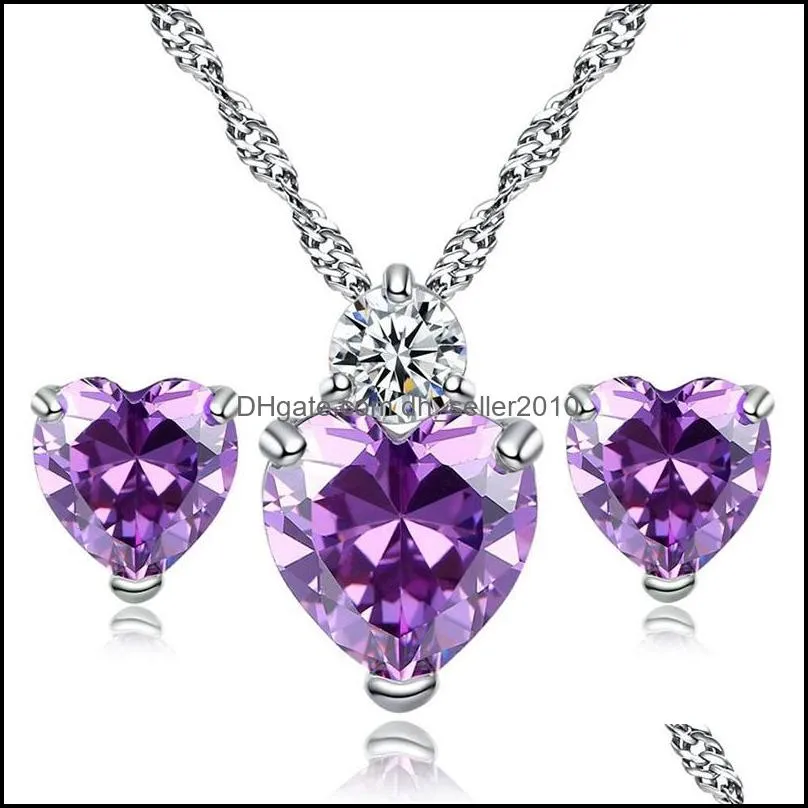 women fashion jewelry sets heart shape pendant necklaces wedding bride zircon necklace earrings set 601 k2