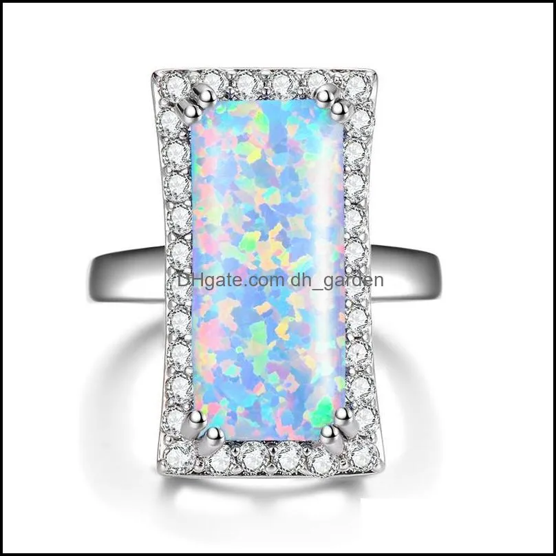 wedding rings cute female blue white fire opal ring vintage big silver color bands jewelry promise love engagement for womenwedding