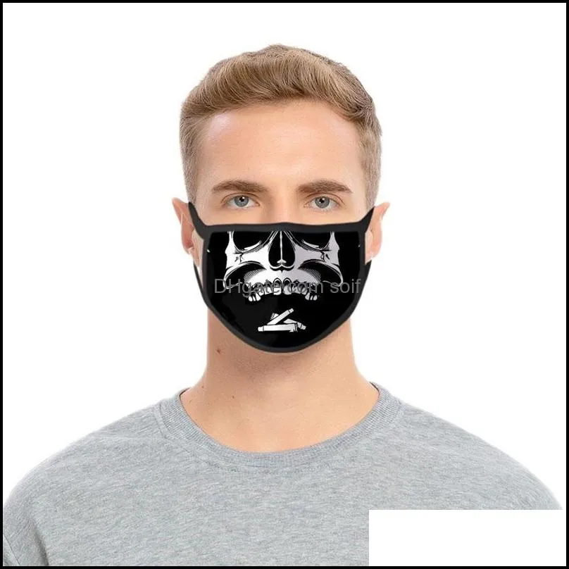 Tooth Skulls Dust Face Masks Black Reusable Mascarilla Fashion Anti Smoke Mascherine Washable Cycling Breathing Adults Children 2 2bl