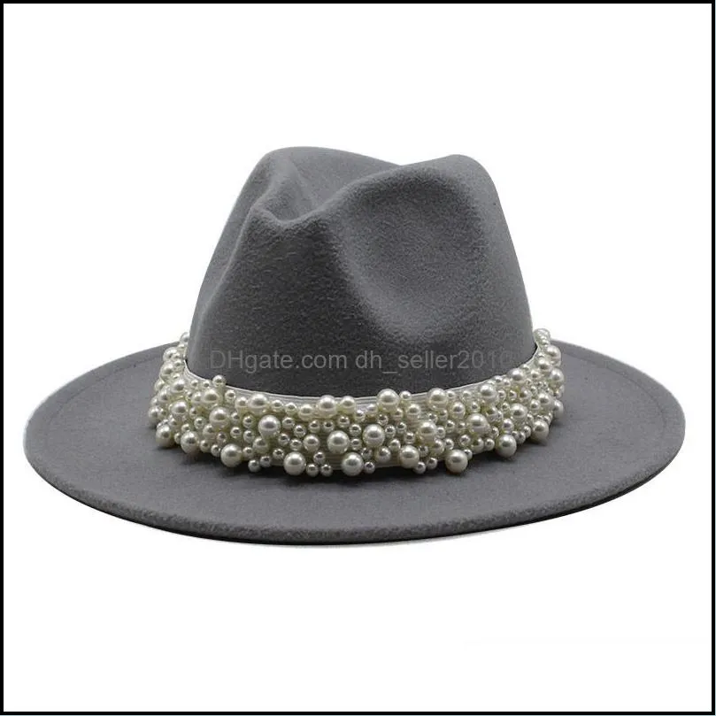 18 colors jazz formal hat woolen cloth pearl flat eaves  winter wide brim panama caps women felt fedora hats 19 3jz m2