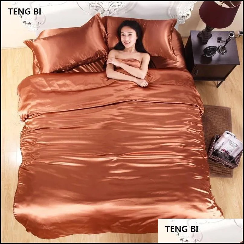 hot 100 pure satin silk bedding set home textile king size bed set bedclothes duvet cover flat sheet pillowcases wholesale y200111