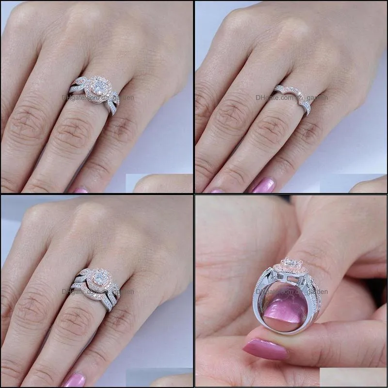 wedding rings 2pcs/set engagement set for women men lovers jewelry cz cubic zirconia crystal female anel giftwedding brit22