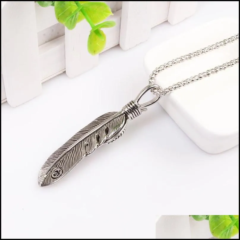 Moive Viking Eagle Feather Angel Wing Pendants Long Delicate Necklace Blue Resin Stone Talons Feathers For Msee pics