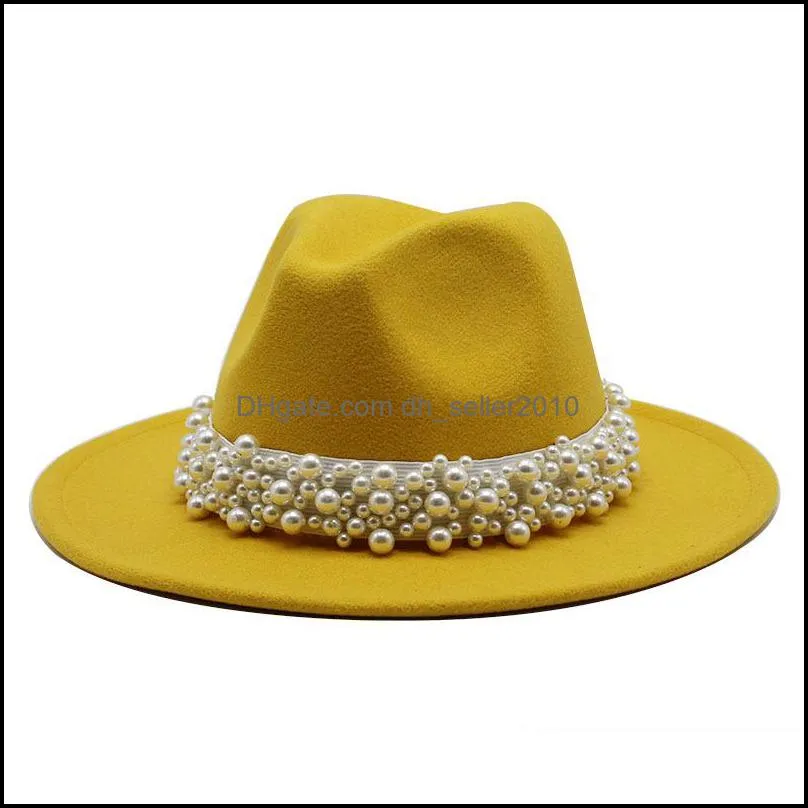 18 colors jazz formal hat woolen cloth pearl flat eaves  winter wide brim panama caps women felt fedora hats 19 3jz m2